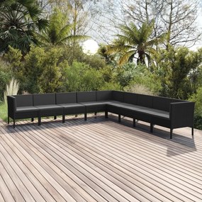 3094465 vidaXL Set mobilier de grădină cu perne, 9 piese, negru, poliratan