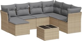 vidaXL Set canapele de grădină, 8 piese, cu perne, bej, poliratan