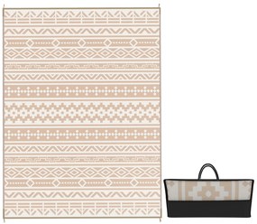 Outsunny Covor Exterior Reversibil 3,7 x 2,7 m, covor de pardoseală model perete geometric din PP geantă de transport kaki și bej deschis | Aosom Romania