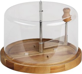 Platou pentru taierea si servirea branzei Kesper 28621, 21 cm, capac, baza rotativa din lemn, cutit din otel, design elegant, maro