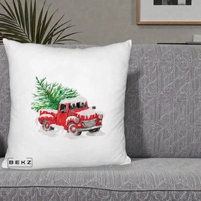 Perna Decorativa Camioneta Rosie Brad de Craciun, 40x40 cm, Alb Pufos, Husa Detasabila, Perna Inclusa, BEKZ®