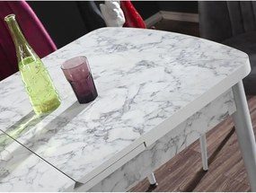 Set masa extensibila cu 6 scaune tapitate Homs cristal  bej-gri-picior-alb-170 x 80 cm