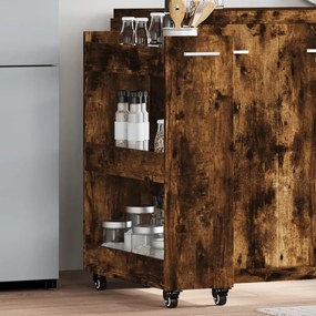 vidaXL Dulap cu roți, stejar afumat, 60x22x79 cm, lemn prelucrat