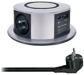 Solight PP120CW-PD20 - Coloană priză birou cu Qi, 3x230V, USB-A, USB-C