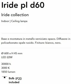 Plafoniera LED design slim circular Iride pl d60 alba