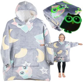 Patura hanorac pentru copii cu maneci si gluga SHINING OWL gri