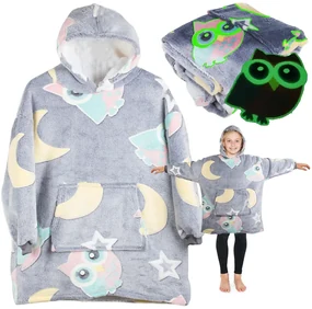Patura hanorac pentru copii cu maneci si gluga SHINING OWL gri