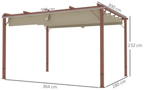 Outsunny Pergolă de Grădină cu Acoperiș Retractabil și Cadru din Aluminiu cu Aspect de Lemn, 382x300x232 cm, Lemn Natural | Aosom Romania