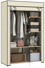 HOMCOM Dulap din Material Textil, Soluție de Depozitare, 6 Rafturi, 1 Bară pentru Haine, Bej | Aosom Romania