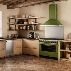 Hota decorativa SMEG Portofino KPF9OG, 275 W, A+, 781 m³/h, 3 viteze, 3 filtre, Supapa, Otel inoxidabil, LED, Verde