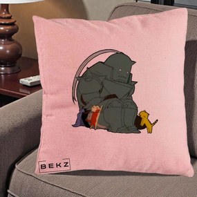 Perna Personalizata Fullmetal Alchemist Alphonse cu Pisici, 40x40 cm, Roz, Husa Detasabila, Perna Inclusa, BEKZ®
