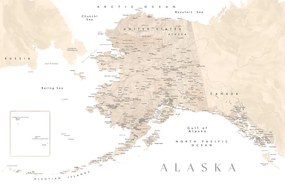 Harta Detailed map of Alaska in neutral watercolor, Blursbyai