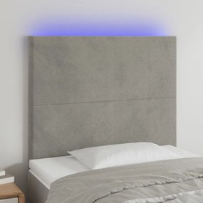 3122180 vidaXL Tăblie de pat cu LED, gri deschis, 90x5x118/128 cm, catifea