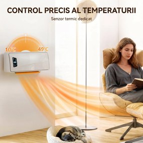HOMCOM Încălzitor de Perete 2000 W cu 3 Moduri și Telecomandă, Alb | Aosom Romania