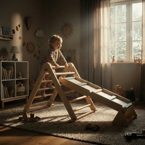 Montessori Triunghiul Pikler 3în1, natural/mix de culori, OPRIN