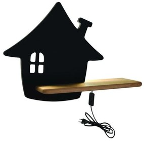 Aplica de perete CASĂ 4W LED 4000K KP IQ KIDS cu cablu, intrerupator si ștecher negru