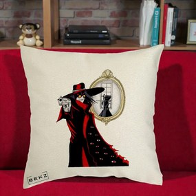 Perna Personalizata Hellsing Alucard cu Pistoale, 40x40 cm, Ecru, Husa Detasabila, Perna Inclusa, BEKZ®