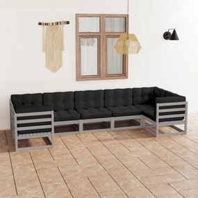 3077306 vidaXL Set mobilier de grădină cu perne, 7 piese, gri, lemn masiv pin