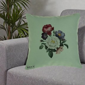 Perna Decorativa Buchet Trandafiri Bujori Botanical, 40x40 cm, Verde, Husa Detasabila, Perna Inclusa, BEKZ®