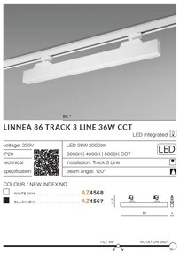 Spot LED directionabil pe sina LINNEA 86 TRACK 3Line CCT 36W alb