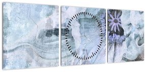 Tablou - Frescă florală pe un perete de cărămidă (cu ceas) (90x30 cm)