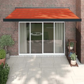 vidaXL Copertină retractabilă portocaliu/maro 3x2,5 m, textil/aluminiu