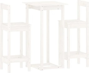 vidaXL Set mobilier de bar, 3 piese, alb, lemn masiv de pin