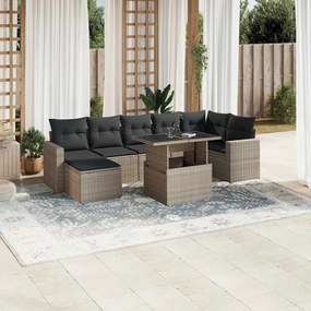 vidaXL Set mobilier de grădină cu perne, 8 piese gri deschis poliratan
