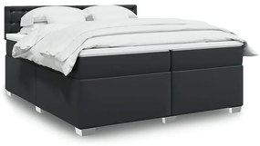 vidaXL Pat box spring cu saltea, negru, 200x200 cm, piele ecologică