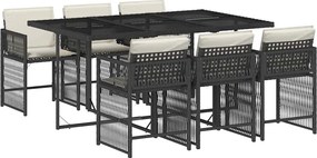 vidaXL Set mobilier de grădină cu perne, 7 piese, negru, poliratan