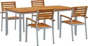 vidaXL Set de masă pentru grădină 5 pcs Gri Lemn Solid de Acacia