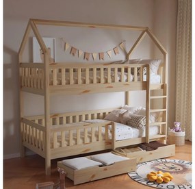 Pat etajat pentru copii 90 cm Virtuoso (natural) (cu somieră) (cu sp. depozitare). 1116556
