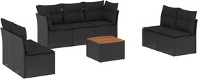 vidaXL Set mobilier de grădină cu perne, 8 piese, negru, poliratan