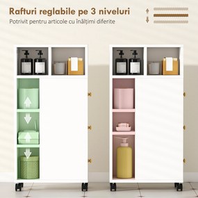 HOMCOM Unitate de Stocare pentru Baie Slim cu Roți - Alb | Aosom Romania