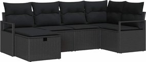 vidaXL Set de canapele pentru grădină cu pernă 6 pcs Negru poliratan