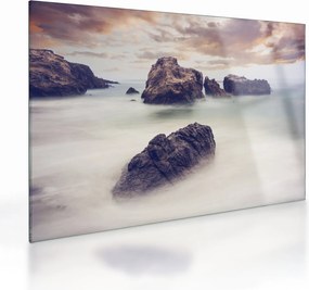 Tablou pe sticlă cu stânci în ceață (70x50 cm)