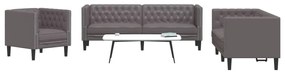 vidaXL Set canapele Chesterfield cu 3 locuri, gri, piele eco.