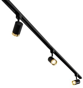 Sistem de șine monofazate cu 5 spoturi negru cu inel auriu - Jeana