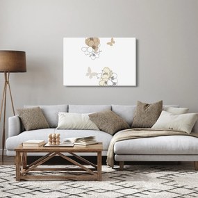 Tablou - Flori bej cu fluture N⁰2 (90x60 cm)