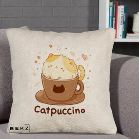 Perna Decorativa Catpuccino Pisica Cappuccino, 40x40 cm, Bej Canapea, Husa Detasabila, Perna Inclusa, BEKZ®