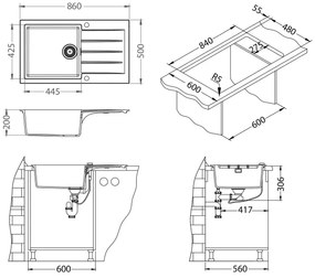 ALVEUS SETA23232 - Chiuvetă de bucătărie CADIT+baterie pentru chiuvetă MINTAS 34cm granit/negru
