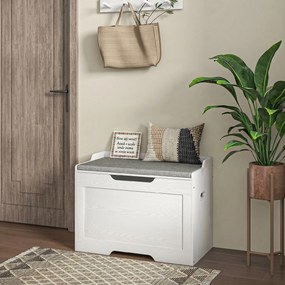HOMCOM Bancă de Depozitare cu Pernă din Material Textil, Bancă Multifuncțională cu Balama de Siguranță, 75x40x56 cm, Alb | Aosom Romania