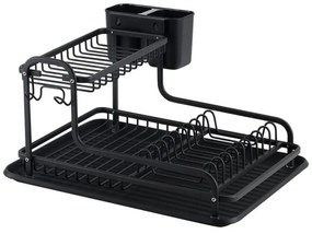 Uscător de vase Luigi Ferrero FR-4028AD, 43x38.5x22 cm, 2 niveluri, Tavă de scurgere, Antiderapant, Suporturi, Negru