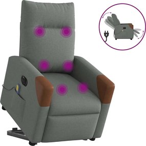 vidaXL Fotoliu electric masaj rabatabil cu ridicare, gri închis textil