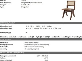 Scaun design clasic din lemn si rattan Niclas, maro 114507 HZ