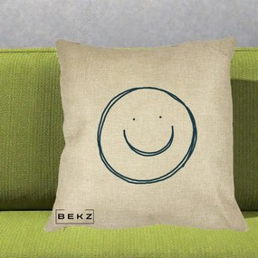 Perna Decorativa Smile Desen Minimalist, 40x40 cm, Crem, Husa Detasabila, Perna Inclusa, BEKZ®