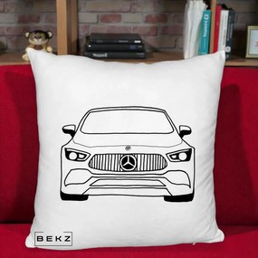 Perna Personalizata Mercedes-Benz Fata Linie, 40x40 cm, Alb Pufos, Husa Detasabila, Perna Inclusa, BEKZ®