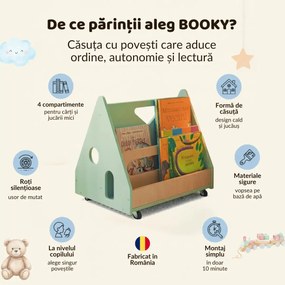 Biblioteca Montessori cu roti, in forma de casuta BOOKY Pearl White
