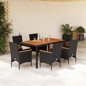 3278630 vidaXL Set mobilier grădină perne 7 piese negru poliratan/lemn acacia