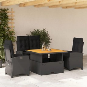 3277393 vidaXL Set mobilier de grădină cu perne, 4 piese, negru, poliratan